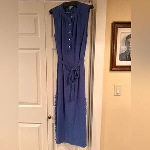 Sleeveless Blue Tie-Waist Maxi Dress